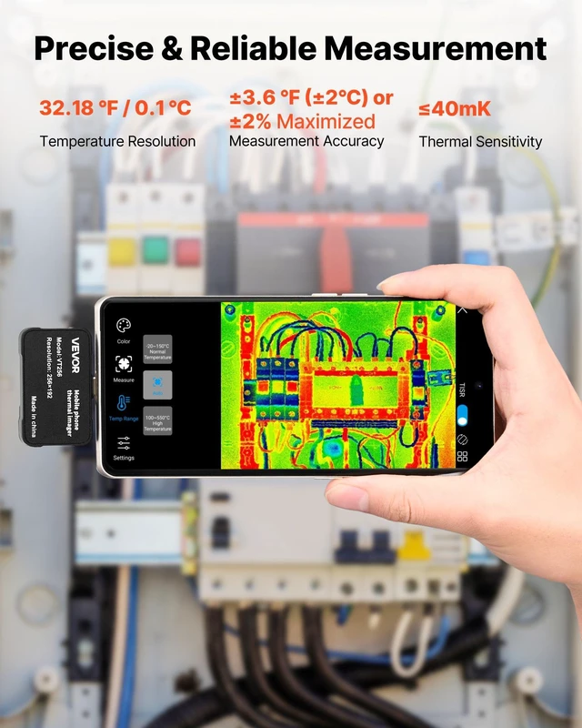 Alt view image 6 of 8 - VEVOR Thermal Imaging Camera for Android & iOS, 512 x 384 Super Resolution, 25HZ Refresh Rate Infrared Thermal Imager for Smartphones Tablets, 256 x 192 IR Resolution, -4°F-1022°F & 6 Color Palettes