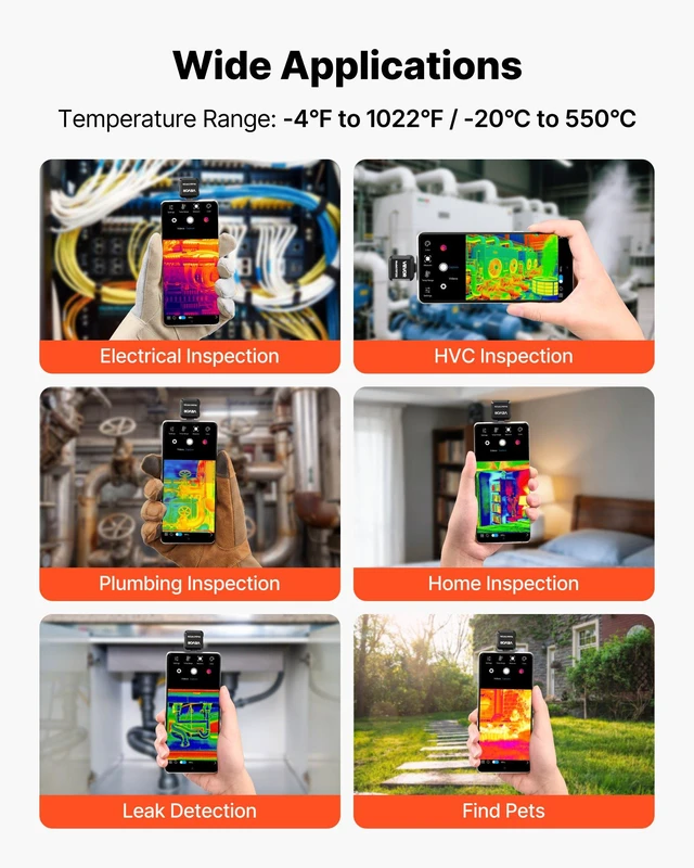 Alt view image 3 of 8 - VEVOR Thermal Imaging Camera for Android, 512 x 384 TISR Super Resolution, 25HZ Refresh Rate Infrared Thermal Imager for Smartphone Tablet, 256 x 192 IR Resolution, -4°F to 1022°F & 15 Color Palettes