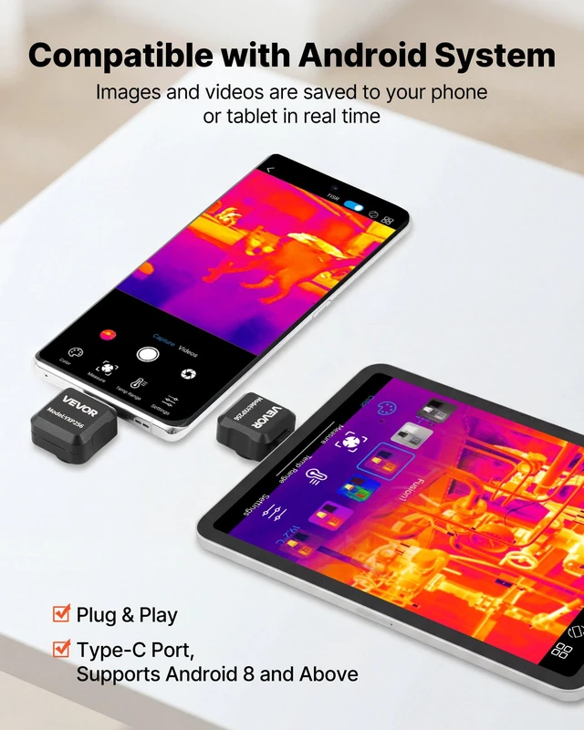 Alt view image 4 of 8 - VEVOR Thermal Imaging Camera for Android, 512 x 384 TISR Super Resolution, 25HZ Refresh Rate Infrared Thermal Imager for Smartphone Tablet, 256 x 192 IR Resolution, -4°F to 1022°F & 15 Color Palettes