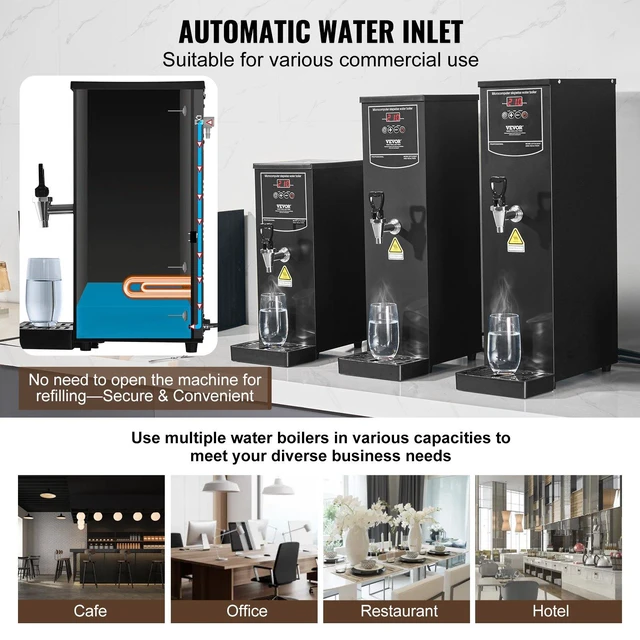 Alt view image 4 of 8 - VEVOR Commercial Water Boiler, Electric Hot Water Dispenser with 316 Stainless Steel Heating Tube, 1500W Step-by-step Fast Heating 50L per Hour Hot Water Boiler, for Coffee Tea Restaurant Office