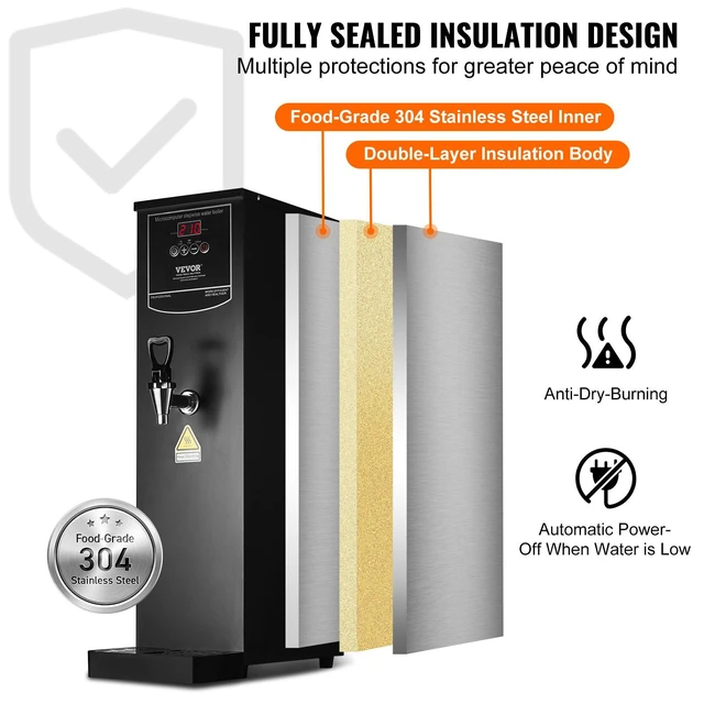 Alt view image 6 of 8 - VEVOR Commercial Water Boiler, Electric Hot Water Dispenser with 316 Stainless Steel Heating Tube, 1500W Step-by-step Fast Heating 50L per Hour Hot Water Boiler, for Coffee Tea Restaurant Office
