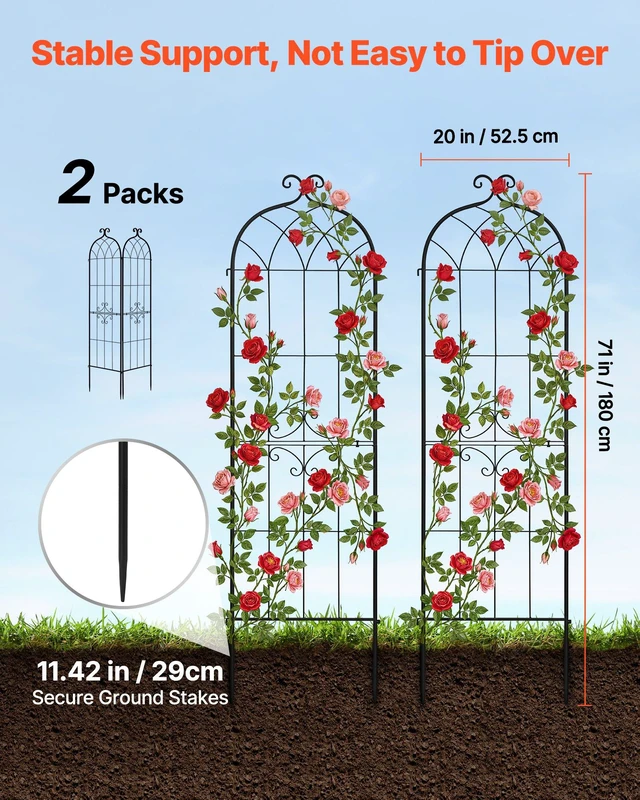 Alt view image 2 of 8 - VEVOR Garden Trellis, 71 x 20 inch Rose Trellis, 2 Packs Garden Flower Rose Trellises with Powder-Coated Finish & Convenient Locking Design, Plant Support Trellises for Flowers, Vegetables, Roses