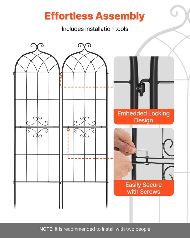 Alt view image 4 of 8 - VEVOR Garden Trellis, 71 x 20 inch Rose Trellis, 2 Packs Garden Flower Rose Trellises with Powder-Coated Finish & Convenient Locking Design, Plant Support Trellises for Flowers, Vegetables, Roses