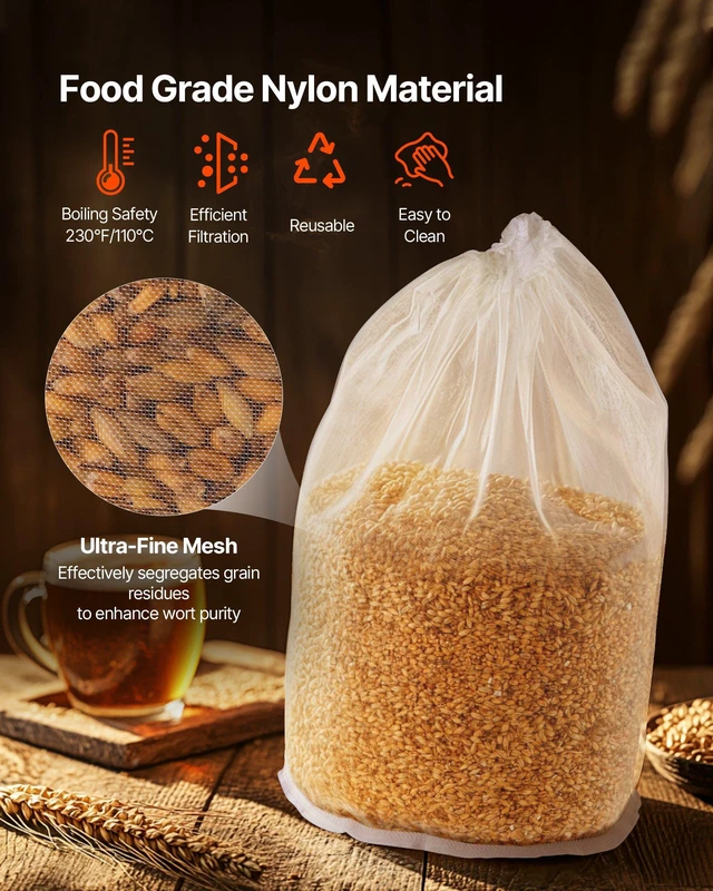Alt view image 2 of 8 - VEVOR Brew Bags, 2 PCS Food Grade Nylon Material Grain Bag, 10 PCS Natural Cotton-Linen Hop Bag, Easy to Clean, Reusable & Ultra-Fine Mesh Home Brewing Bags, Only for Our Automatic Beer Brewer