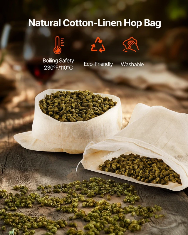Alt view image 4 of 8 - VEVOR Brew Bags, 2 PCS Food Grade Nylon Material Grain Bag, 10 PCS Natural Cotton-Linen Hop Bag, Easy to Clean, Reusable & Ultra-Fine Mesh Home Brewing Bags, Only for Our Automatic Beer Brewer