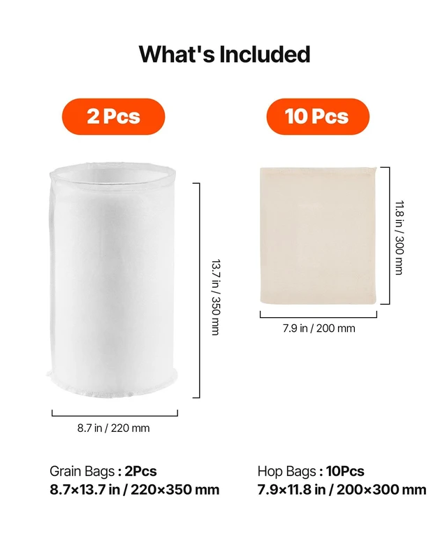 Alt view image 7 of 8 - VEVOR Brew Bags, 2 PCS Food Grade Nylon Material Grain Bag, 10 PCS Natural Cotton-Linen Hop Bag, Easy to Clean, Reusable & Ultra-Fine Mesh Home Brewing Bags, Only for Our Automatic Beer Brewer