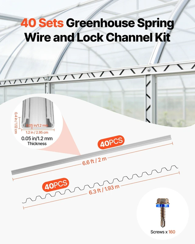 Alt view image 2 of 8 - VEVOR Greenhouse Spring Wire and Lock Channel, 40 Packs 6.56 ft PVC-Coated Wiggle Wire & Aluminum Alloy Channel Bundle Kit with Included Screws, 0.05 in Thickened, Poly Film & Shade Cloth Attachments