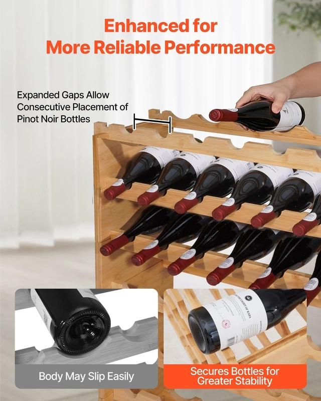 Alt view image 3 of 8 - VEVOR 72 Bottle Stackable Modular Wine Rack, 8-Tier, Floor Freestanding Wine Storage Rack, Sturdy Wines Holder Display Shelf, Wobble-Free Shelves, Easy Assembly, for Kitchen, Cellar, and Bar, Natural