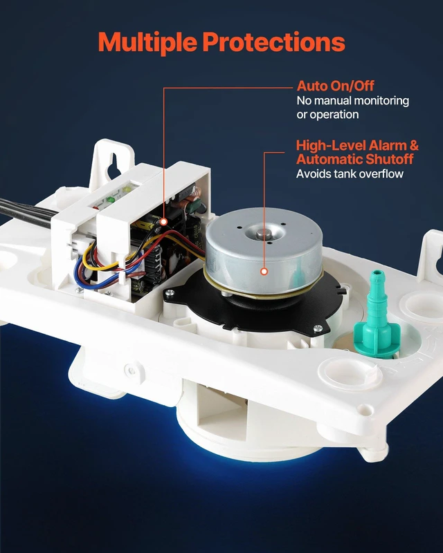Alt view image 4 of 8 - VEVOR Condensate Pump, 1/24 HP, 110 GPH, 24 ft Lift, 100-240V Automatic AC Condensation Removal Pump with Safety Switch & 20 ft Tubing, for Air Conditioner, Dehumidifier, HVAC, Furnace, Ice Maker
