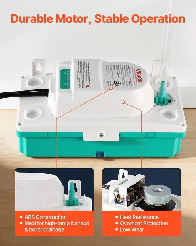 Alt view image 5 of 8 - VEVOR Condensate Pump, 1/24 HP, 110 GPH, 24 ft Lift, 100-240V Automatic AC Condensation Removal Pump with Safety Switch & 20 ft Tubing, for Air Conditioner, Dehumidifier, HVAC, Furnace, Ice Maker