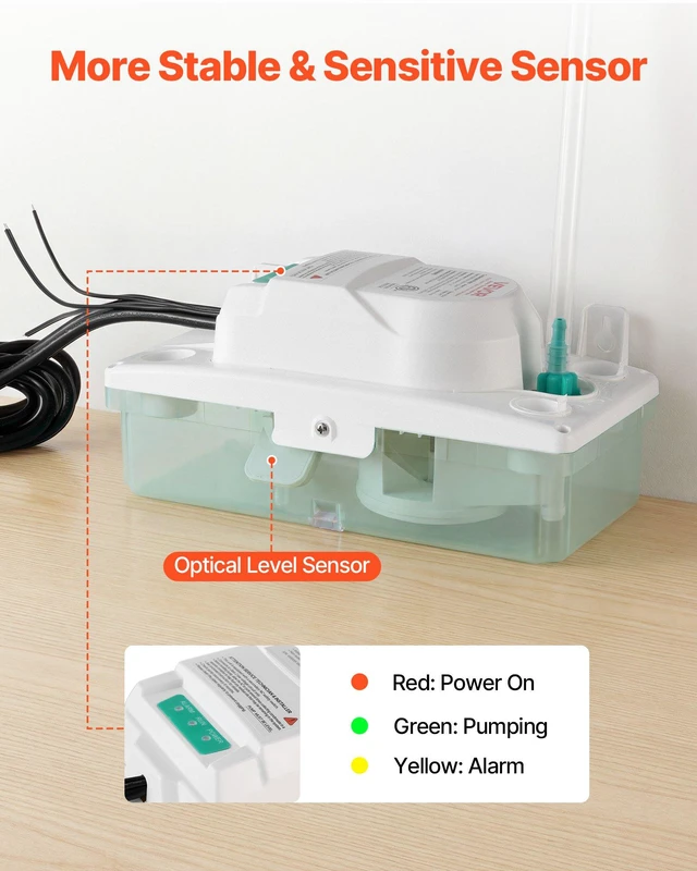 Alt view image 6 of 8 - VEVOR Condensate Pump, 1/24 HP, 110 GPH, 24 ft Lift, 100-240V Automatic AC Condensation Removal Pump with Safety Switch & 20 ft Tubing, for Air Conditioner, Dehumidifier, HVAC, Furnace, Ice Maker