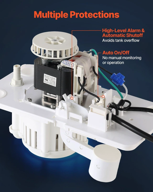 Alt view image 4 of 8 - VEVOR Condensate Pump, 1/33 HP, 100 GPH, 22 ft Lift, 115V Automatic Condensation Removal Pump with Safety Switch & 20 ft Tubing, for Air Conditioner, Dehumidifier, HVAC, Furnace, Ice Maker Water Drain