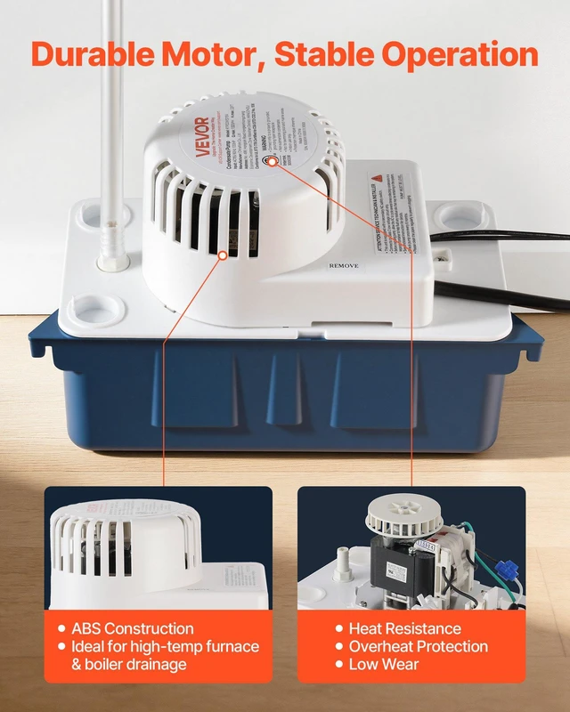 Alt view image 5 of 8 - VEVOR Condensate Pump, 1/33 HP, 100 GPH, 22 ft Lift, 115V Automatic Condensation Removal Pump with Safety Switch & 20 ft Tubing, for Air Conditioner, Dehumidifier, HVAC, Furnace, Ice Maker Water Drain