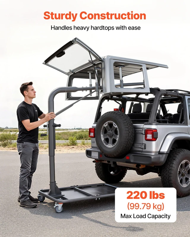 Alt view image 4 of 8 - VEVOR Hard Top Remover Lift, 220 lbs, Jeep Hardtop Removal and Storage System, Quick & Easy One-Person Operation, Adjustable Height, for Jeep Wrangler YJ, TJ, JK, JL, 4XE, Ford Bronco 4 Door & 6 Gen+
