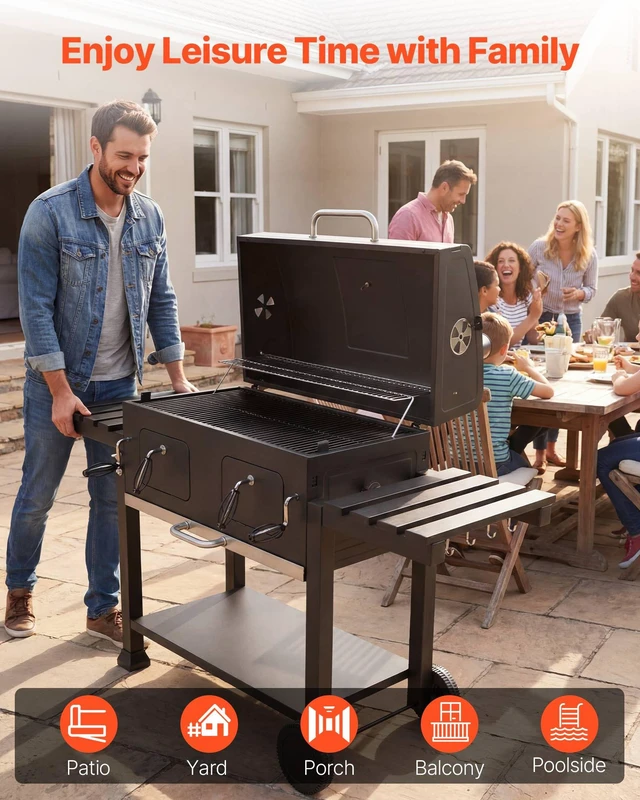 Alt view image 7 of 8 - VEVOR Charcoal Grill, 780 sq.in. Extra-Large Charcoal Barbecue Grill with 2 Liftable Charcoal Trays & Folding Side Tables, High-Temp Powder-Coated Steel BBQ Cooking Grills for Patio Backyard Parties