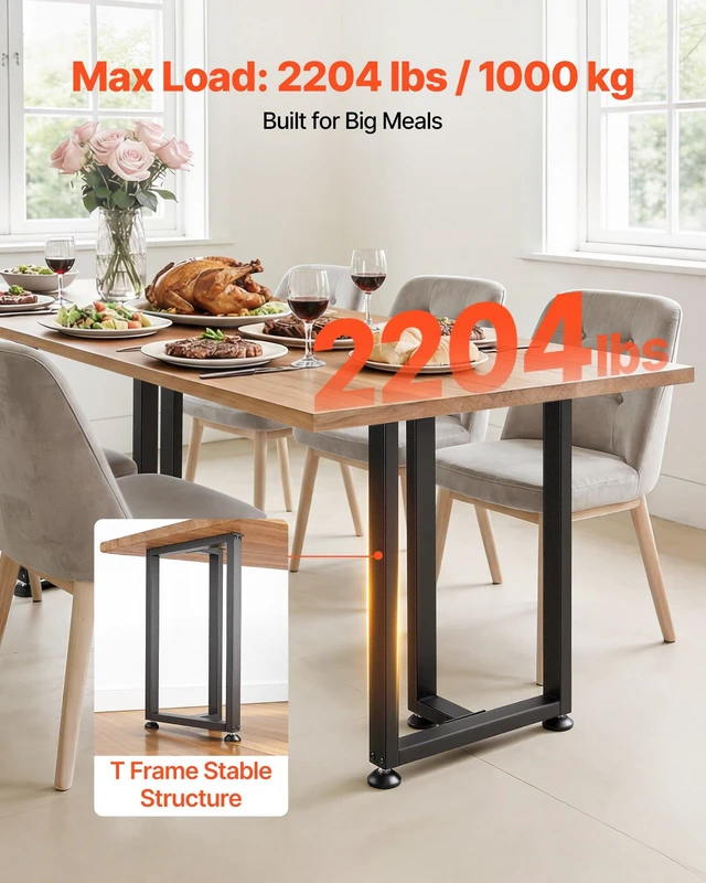 Alt view image 2 of 8 - VEVOR Table Legs, 29.1" H x 17.7" W Square T Shape Steel Furniture Legs, Modular Design, Easy Assembly, 2204 lbs Max Load Heavy Duty, for Home Office Desk, Dinner Table, Workbenches, Set of 2, Black