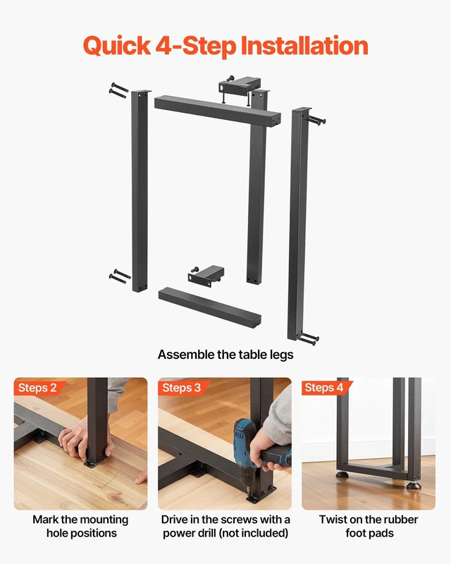 Alt view image 6 of 8 - VEVOR Table Legs, 29.1" H x 17.7" W Square T Shape Steel Furniture Legs, Modular Design, Easy Assembly, 2204 lbs Max Load Heavy Duty, for Home Office Desk, Dinner Table, Workbenches, Set of 2, Black