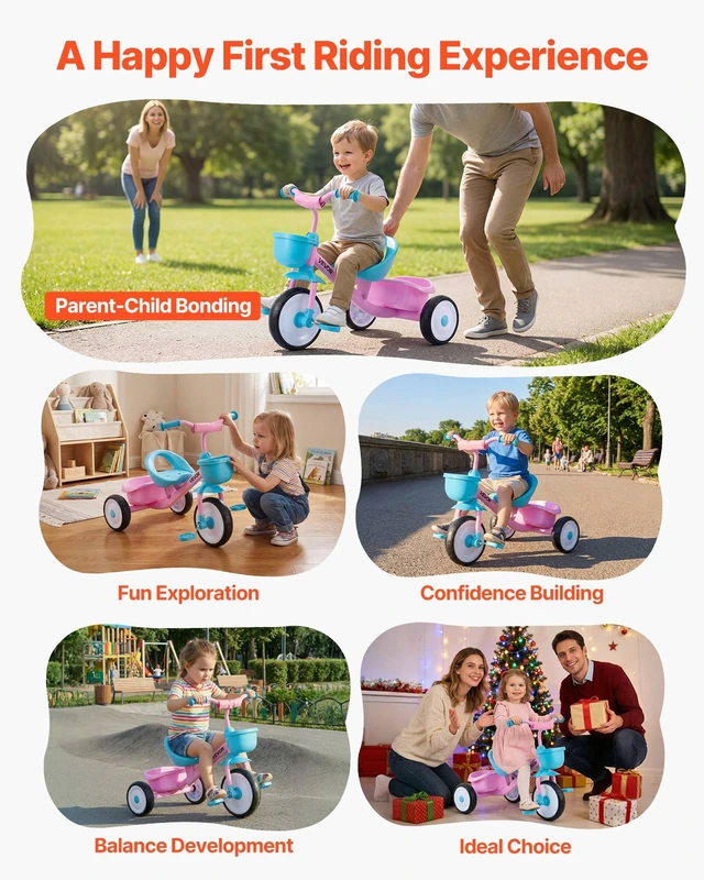 Alt view image 6 of 8 - VEVOR Toddler Tricycle for 2-5 Year Old, Kids Trike with Adjustable Seat, Storage Basket, Carbon Steel Frame, Handlebar Grips for Outdoor Play, Tricycle for Toddlers, Birthday Toy for Boys and Girls
