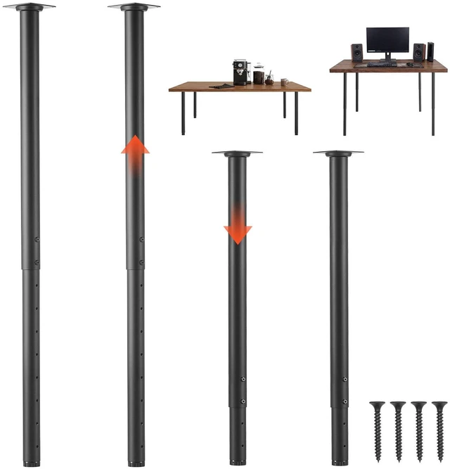 Main image of VEVOR Adjustable Table Legs, 24-40 in Round Steel Furniture Legs, 1200 lbs Max Load Heavy Duty, Quick Installation, Ideal for Home Office Desk DIY, Coffee Dinner Bar Tables, Workbenches, 4 PCS, Black