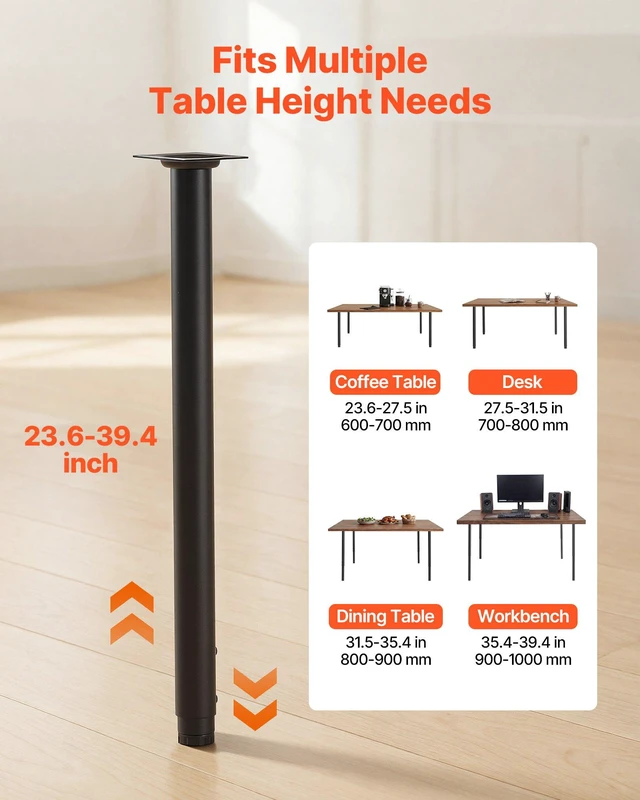 Alt view image 3 of 8 - VEVOR Adjustable Table Legs, 24-40 in Round Steel Furniture Legs, 1200 lbs Max Load Heavy Duty, Quick Installation, Ideal for Home Office Desk DIY, Coffee Dinner Bar Tables, Workbenches, 4 PCS, Black