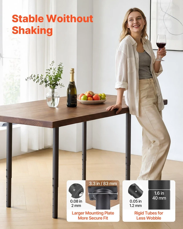 Alt view image 4 of 8 - VEVOR Adjustable Table Legs, 24-40 in Round Steel Furniture Legs, 1200 lbs Max Load Heavy Duty, Quick Installation, Ideal for Home Office Desk DIY, Coffee Dinner Bar Tables, Workbenches, 4 PCS, Black