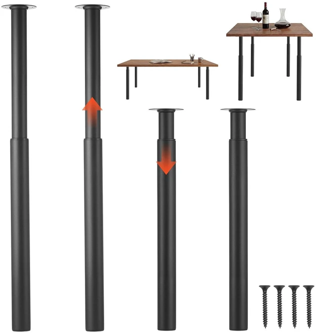 Main image of VEVOR Adjustable Table Legs, 28-43.3 in Steel Furniture Legs, 1200 lbs Max Load Heavy Duty, Quick Installation, Ideal for Home Office Desk DIY, Coffee Dinner Bar Tables, Workbenches, Set of 4, Black