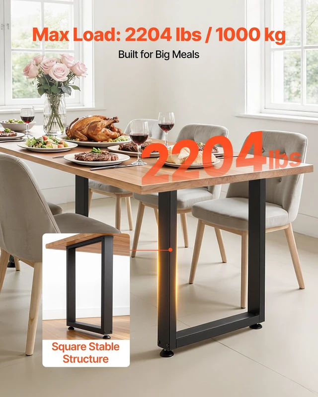 Alt view image 2 of 8 - VEVOR Table Legs, 29.5" H x 23.6" W Square Steel Furniture Legs, Modular Design, Easy Assembly, 2204 lbs Max Load Heavy Duty, for Home Office Desk, Workbenches, Dinner Bar Tables, Set of 2, Black