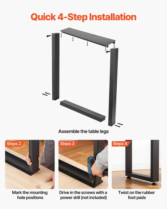Alt view image 6 of 8 - VEVOR Table Legs, 29.5" H x 23.6" W Square Steel Furniture Legs, Modular Design, Easy Assembly, 2204 lbs Max Load Heavy Duty, for Home Office Desk, Workbenches, Dinner Bar Tables, Set of 2, Black