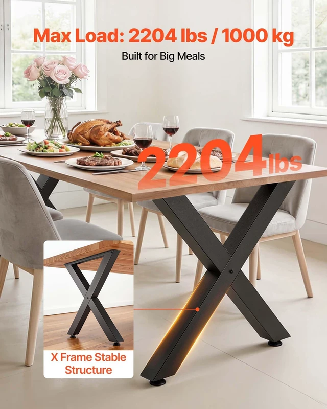 Alt view image 2 of 8 - VEVOR Table Legs, 29.5" H x 29.9" W Steel Furniture Legs, Modular Design, Easy Assembly, 2204 lbs Max Load Heavy Duty, for Home Office Desk, Coffee Dinner Bar Tables, Workbench,2 PCS, X Frame, Black