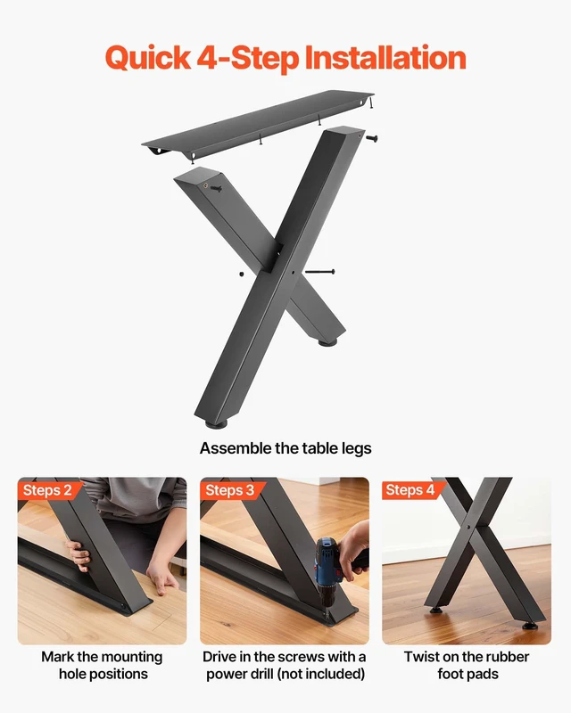 Alt view image 6 of 8 - VEVOR Table Legs, 29.5" H x 29.9" W Steel Furniture Legs, Modular Design, Easy Assembly, 2204 lbs Max Load Heavy Duty, for Home Office Desk, Coffee Dinner Bar Tables, Workbench,2 PCS, X Frame, Black