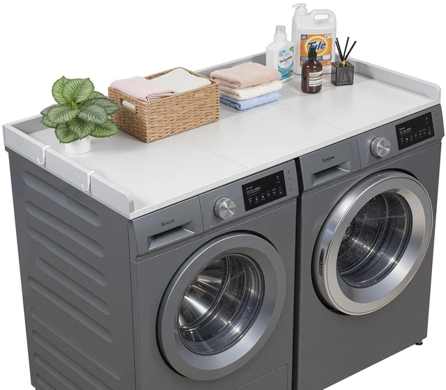 Main image of VEVOR Washer Dryer Countertop, 54 x 27.5 in Wooden Washer and Dryer Topper with Edge & 2 Hooks, Water-Resistant Laundry Machine Topper for Laundry Closet Pantry Counter Organization and Storage, Gray