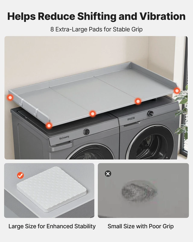 Alt view image 5 of 8 - VEVOR Washer Dryer Countertop, 54 x 27.5 in Wooden Washer and Dryer Topper with Edge & 2 Hooks, Water-Resistant Laundry Machine Topper for Laundry Closet Pantry Counter Organization and Storage, Gray