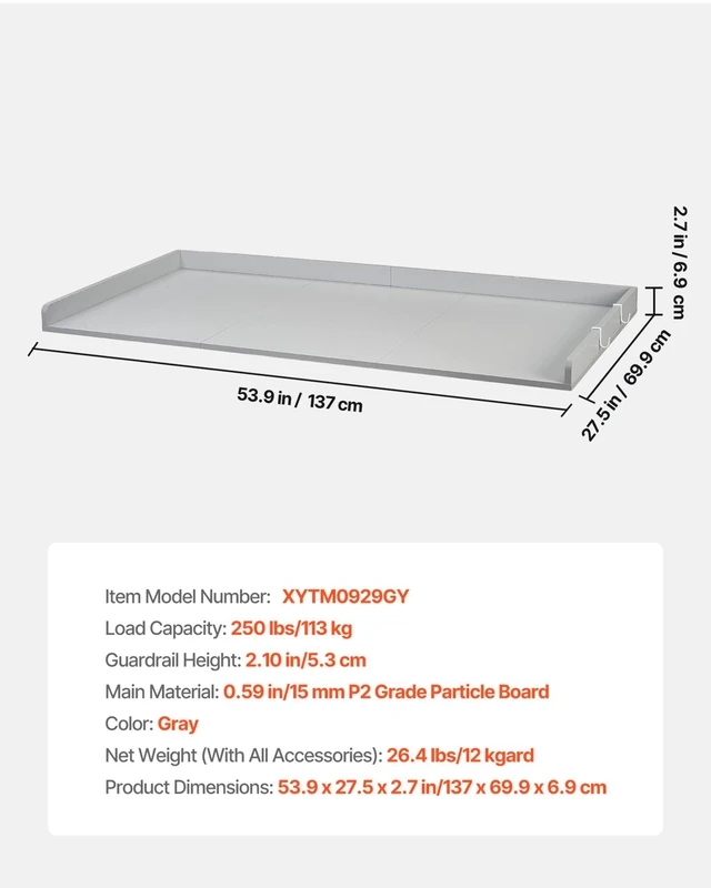 Alt view image 7 of 8 - VEVOR Washer Dryer Countertop, 54 x 27.5 in Wooden Washer and Dryer Topper with Edge & 2 Hooks, Water-Resistant Laundry Machine Topper for Laundry Closet Pantry Counter Organization and Storage, Gray