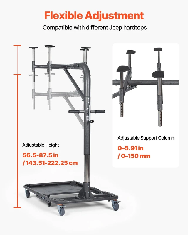 Alt view image 5 of 8 - VEVOR Hard Top Remover Lift, 220 lbs, Foldable Jeep Hardtop Removal and Storage System, Easy One-Person Operation, Adjustable Height, for Jeep Wrangler YJ, TJ, JK, JL, 4XE, Ford Bronco 4 Door & 6 Gen+