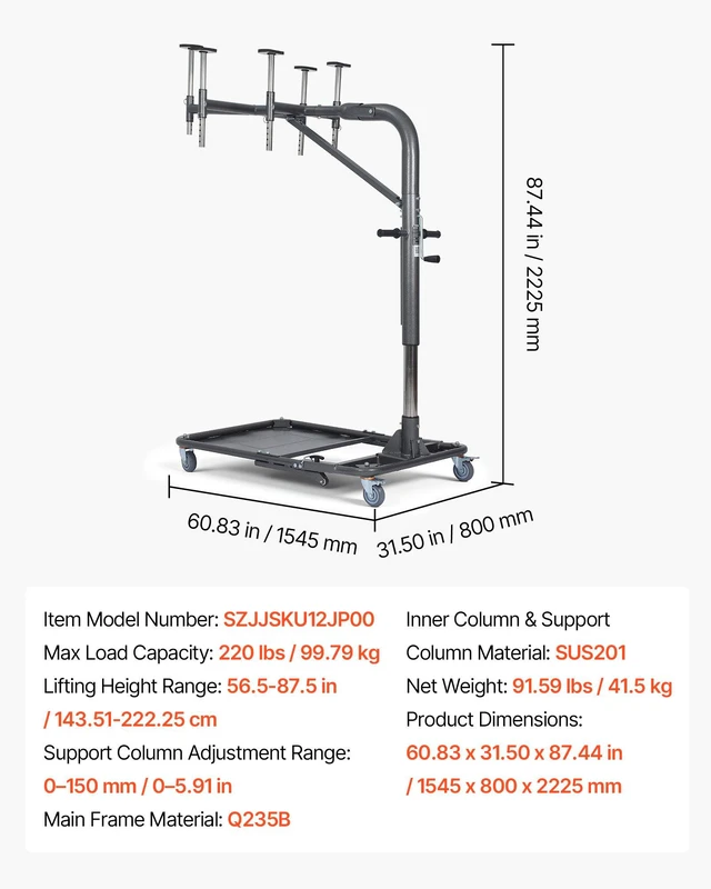 Alt view image 7 of 8 - VEVOR Hard Top Remover Lift, 220 lbs, Foldable Jeep Hardtop Removal and Storage System, Easy One-Person Operation, Adjustable Height, for Jeep Wrangler YJ, TJ, JK, JL, 4XE, Ford Bronco 4 Door & 6 Gen+