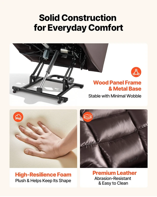 Alt view image 6 of 8 - VEVOR Power Lift Recliner Chair, Triple-Motor, Large Electric Lift Chair with Heat and Massage for Elderly, Infinite Position Adjustment, Leather Surface, with Storage Pockets and Cup Holders, Brown
