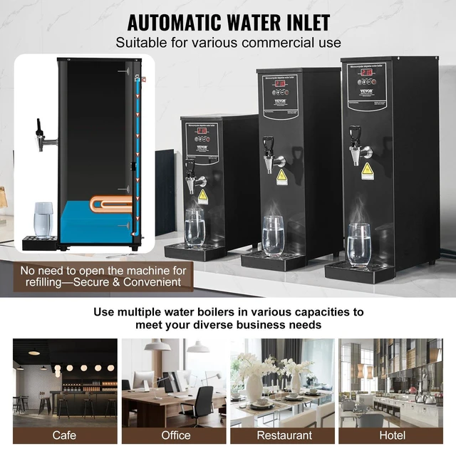 Alt view image 4 of 8 - VEVOR Commercial Water Boiler, Electric Hot Water Dispenser with 316 Stainless Steel Heating Tube, 1500W Step-by-step Fast Heating 50L per Hour Hot Water Boiler, for Coffee Tea Restaurant Office