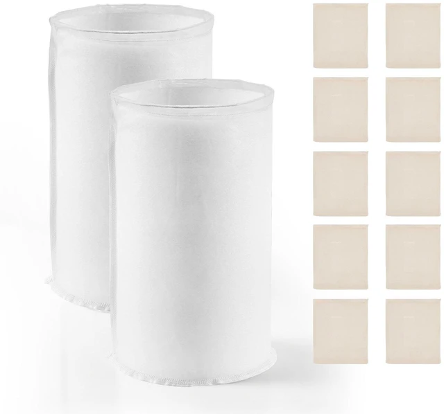 Main image of VEVOR Brew Bags, 2 PCS Food Grade Nylon Material Grain Bag, 10 PCS Natural Cotton-Linen Hop Bag, Easy to Clean, Reusable & Ultra-Fine Mesh Home Brewing Bags, Only for Our Automatic Beer Brewer