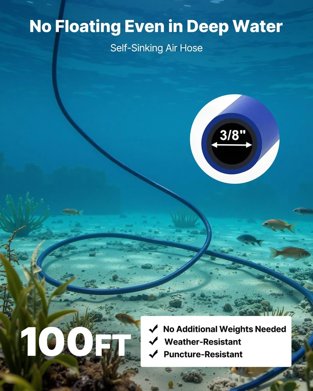 Alt view image 4 of 8 - VEVOR Pond Aerators, 5.2CFM Aeration System for Lakes up to 3 Acres, 3/4 HP Air Compressor, 1 Diffuser & 100' Weighted Tubing, Outdoor Pond Aeration Pump for Deep Water Oxygen Circulation