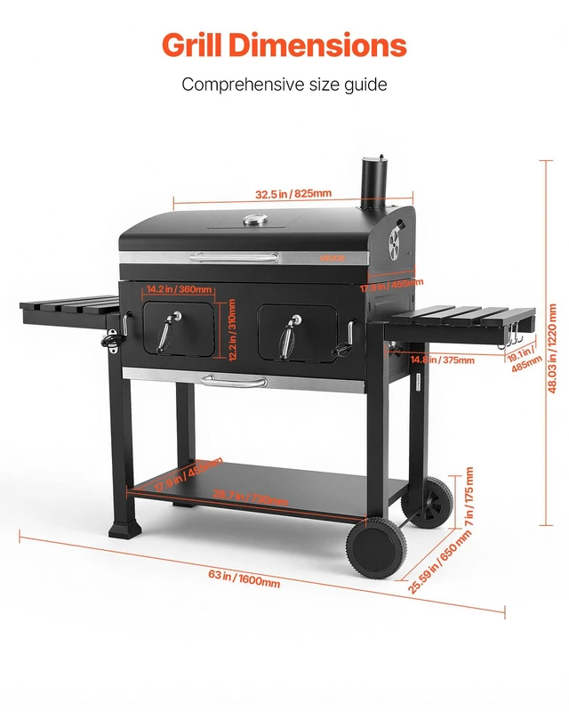 Alt view image 3 of 8 - VEVOR Charcoal Grill, 780 sq.in. Extra-Large Charcoal Barbecue Grill with 2 Liftable Charcoal Trays & Folding Side Tables, High-Temp Powder-Coated Steel BBQ Cooking Grills for Patio Backyard Parties
