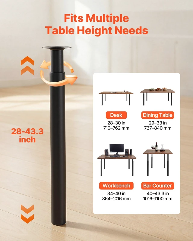 Alt view image 3 of 8 - VEVOR Adjustable Table Legs, 28-43.3 in Steel Furniture Legs, 1200 lbs Max Load Heavy Duty, Quick Installation, Ideal for Home Office Desk DIY, Coffee Dinner Bar Tables, Workbenches, Set of 4, Black