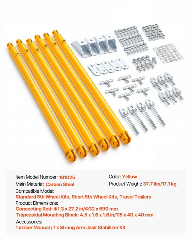 Alt view image 7 of 8 - VEVOR JT's Strong Arm Jack Stabilizer Kit 191025, Fits for 5th Wheel RV and Travel Trailer Kit, Fifth-Wheel Jack Stabilizer for Telescopic System, Reduces Chassis Movement, Easy Bolt-On Installation