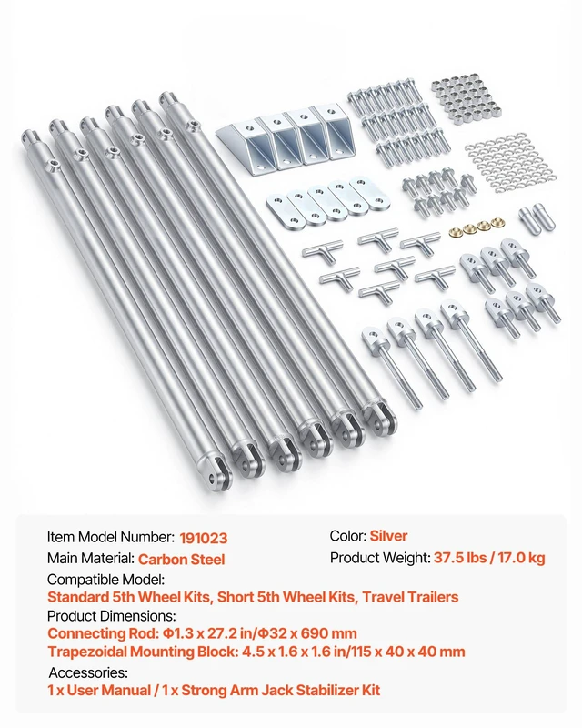 Alt view image 7 of 8 - VEVOR JT's Strong Arm Jack Stabilizer Kit 191023, Fits for 5th Wheel RV and Travel Trailer Kit, Fifth-Wheel Jack Stabilizer for Telescopic System, Reduces Chassis Movement, Easy Bolt-On Installation