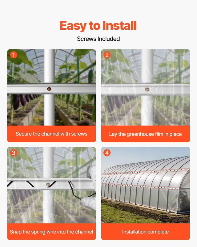 Alt view image 5 of 8 - VEVOR Greenhouse Spring Wire and Lock Channel, 30 Packs 6.56 ft PVC-Coated Wiggle Wire & Aluminum Alloy Channel Bundle Kit with Included Screws, 0.05 in Thickened, Poly Film & Shade Cloth Attachments