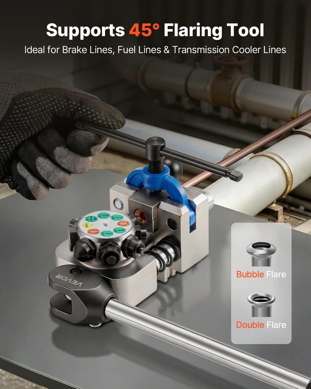 Alt view image 2 of 8 - VEVOR Professional Brake Line Flaring Tool, 45 Degree Double Flare Bubble Flare Tool Kit for 3/16", 1/4", 5/16", 3/8" Copper Aluminum Thin Steel Tubes