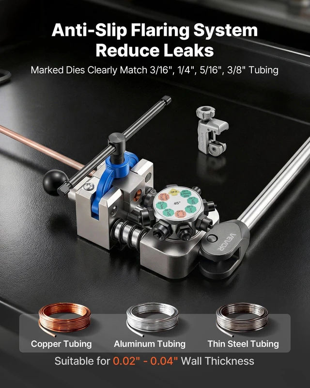 Alt view image 3 of 8 - VEVOR Professional Brake Line Flaring Tool, 45 Degree Double Flare Bubble Flare Tool Kit for 3/16", 1/4", 5/16", 3/8" Copper Aluminum Thin Steel Tubes