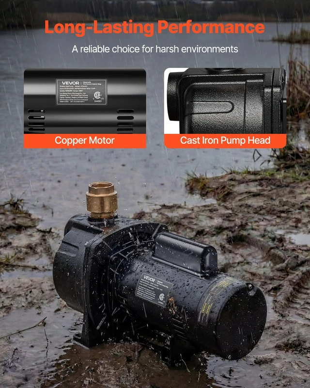 Alt view image 4 of 8 - VEVOR 2 HP Shallow Well Jet Pump, 230 Volt, 5200 GPH Cast Iron Well Jet Pump, with 112 ft Max Head Lift, Check Valve, Thermal Protection, Automatic On/Off, for Garden Irrigation Lawn Sprinkler System