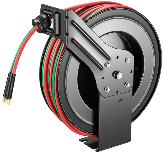 Main image of VEVOR Retractable Welding Hose Reel, 1/4 Inch x 100FT Twin Oxygen Acetylene Rubber Hose Max 300PSI - R Grade, Ceiling/Wall Mount Heavy Duty Steel Hose Reel Auto-Rewind, Ideal for Workshops Garages