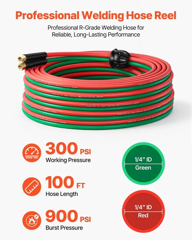 Alt view image 2 of 8 - VEVOR Retractable Welding Hose Reel, 1/4 Inch x 100FT Twin Oxygen Acetylene Rubber Hose Max 300PSI - R Grade, Ceiling/Wall Mount Heavy Duty Steel Hose Reel Auto-Rewind, Ideal for Workshops Garages