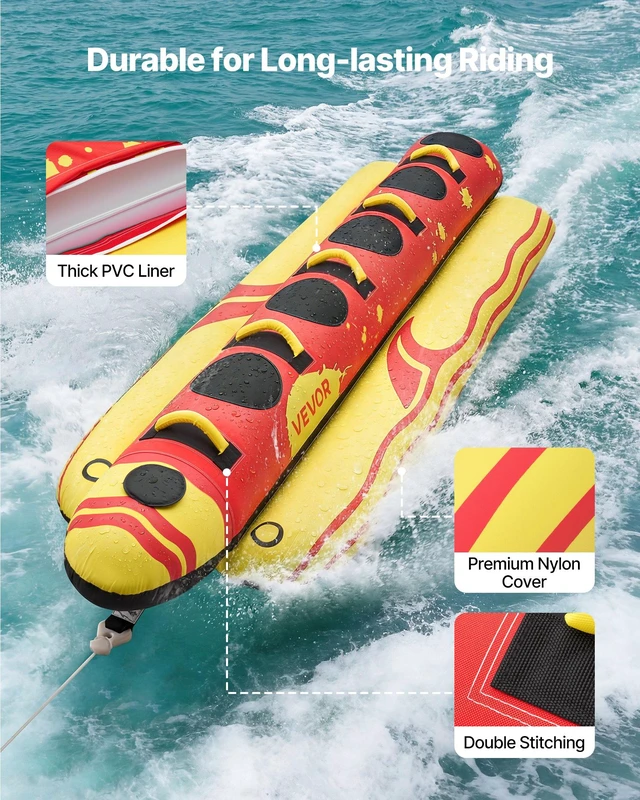 Alt view image 3 of 8 - VEVOR Towable Tubes for Boating, 5 Riders Inflatable Boat Tubes and Towables, 850 lbs Capacity Water Sport Tube for Boat to Pull - with Full Nylon Cover, Padded Grip Handles & Safety Valve